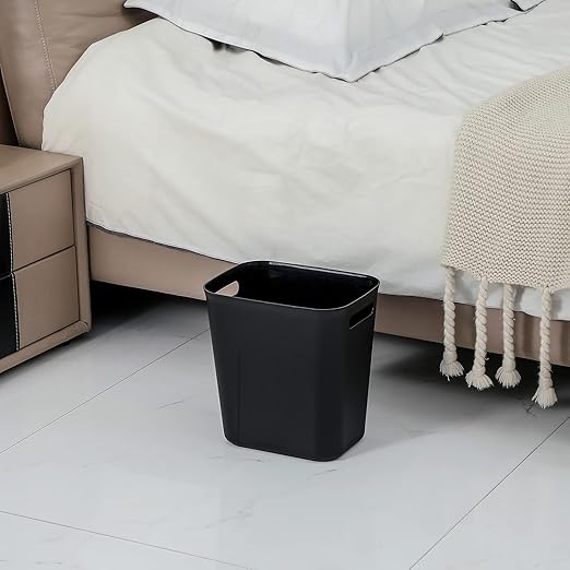 Plastic Small Trash Can Wastebasket, Garbage Container Basket for Bathrooms, Laundry Room, Kitchens, Offices, Kids Rooms, Dorms, 3.5 Gallon, Black