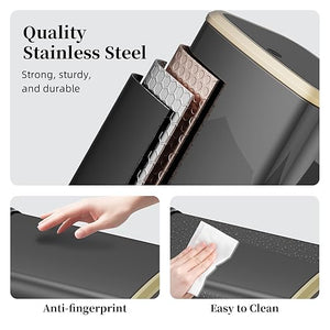 2.1 Gallon Bathroom Trash Can with Lid Press Top, 8 Liter Stainless Steel Garbage Can with Press Type Lid, Slim Trash Bin Waste Basket for Toilet, Office, Bedroom (Titanium Black)
