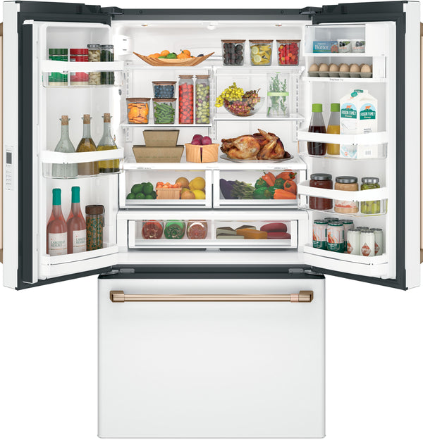 Cafe Counter-Depth 23.1-cu ft 3 -Door Smart Compatible French Door Refrigerator with Ice Maker with Water Dispenser ( Matte White ) ENERGY STAR Certified