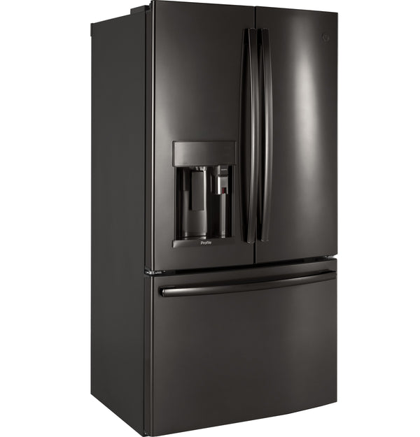 GE Profile Counter-Depth 22.2-cu ft 3 -Door French Door Refrigerator with Ice Maker with Water and Ice Dispenser ( Black Stainless ) ENERGY STAR Certified