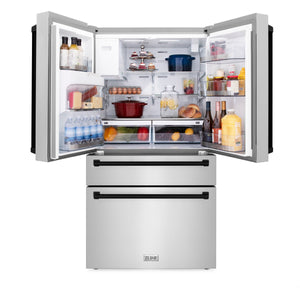 ZLINE KITCHEN & BATH Counter-Depth 21.6-cu ft 4 -Door French Door Refrigerator with Ice Maker with Water Dispenser ( Fingerprint Resistant Stainless Steel with Matte Black accent Handles ) ENERGY STAR Certified