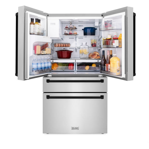 ZLINE KITCHEN & BATH Counter-Depth 21.6-cu ft 4 -Door French Door Refrigerator with Ice Maker with Water Dispenser ( Fingerprint Resistant Stainless Steel with Matte Black accent Handles ) ENERGY STAR Certified