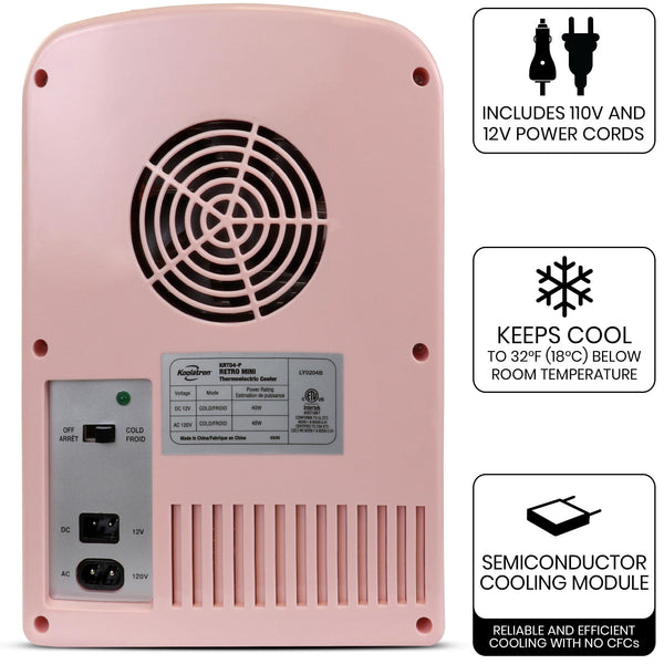 Koolatron 4L Retro Portable 6 can personal cooler 0.14-cu ft Mini Fridge ( Pink )
