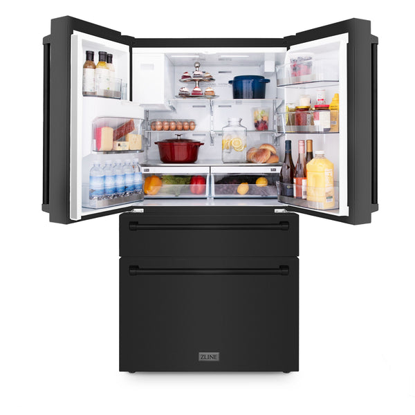 ZLINE KITCHEN & BATH Counter-Depth 21.6-cu ft 4 -Door French Door Refrigerator with Dual Ice Maker with Water Dispenser ( Fingerprint Resistant Black Stainless Steel ) ENERGY STAR Certified