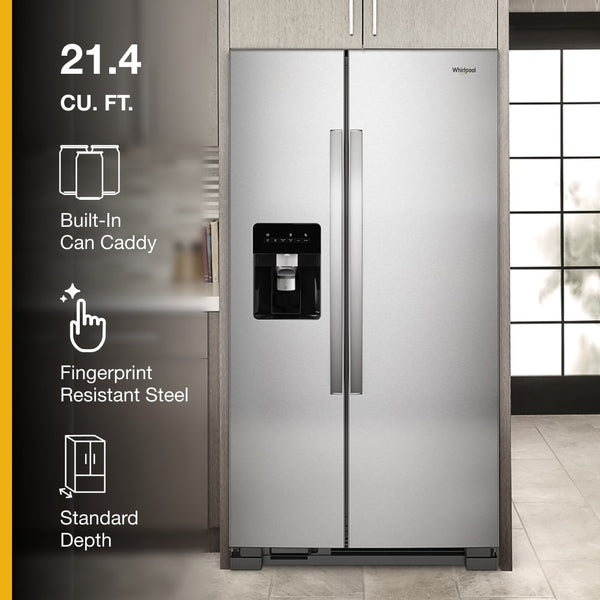 Whirlpool In-Door Can Caddy 21.4-cu ft Side-by-Side Refrigerator with Ice Maker ,Water and Ice Dispenser ( Black )