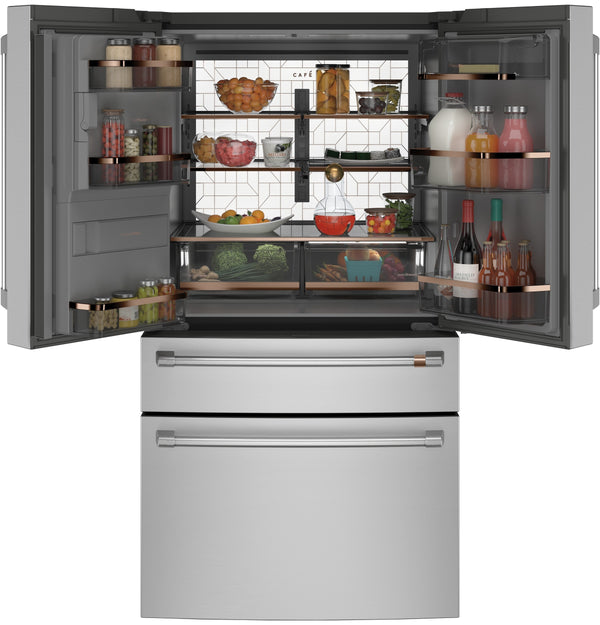 Cafe Standard-Depth 27.8-cu ft 4 -Door Smart Compatible French Door Refrigerator with Ice Maker with Water and Ice Dispenser ( Stainless Steel ) ENERGY STAR Certified