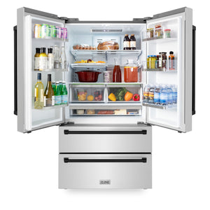 ZLINE KITCHEN & BATH Counter-Depth 22.5-cu ft 4 -Door French Door Refrigerator with Ice Maker ( Fingerprint Resistant Stainless Steel with Matte Black accent Handles ) ENERGY STAR Certified