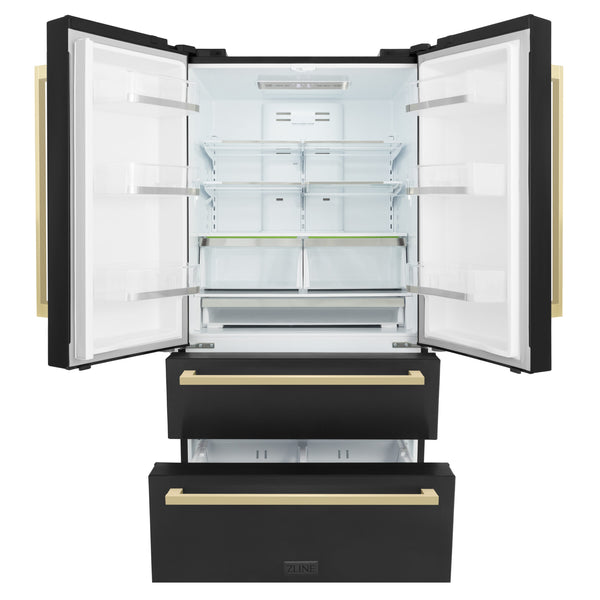 ZLINE KITCHEN & BATH Counter-Depth 22.5-cu ft 4 -Door French Door Refrigerator with Ice Maker ( Black Stainless Steel with Chamagne Bronze accent Handles ) ENERGY STAR Certified