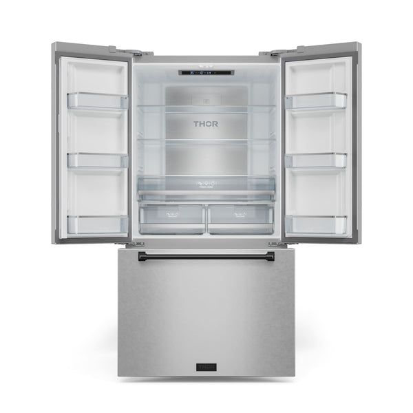 Thor Kitchen Counter-Depth Gordon Ramsay Series 20.3-cu ft 3 -Door French Door Refrigerator with Ice Maker with Ice Dispenser ( Stainless Steel with Black Accents ) ENERGY STAR Certified