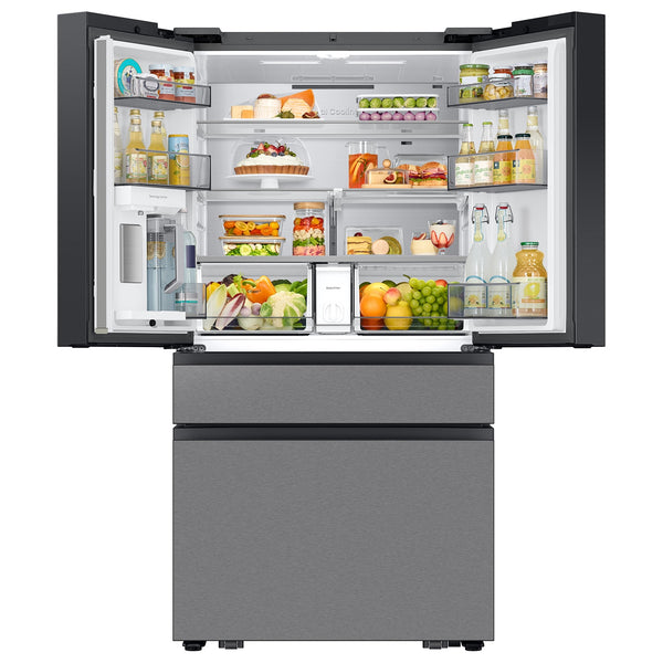 Samsung Bespoke Standard-Depth Family Hub 28.6-cu ft 4 -Door Smart Compatible French Door Refrigerator with Dual Ice Maker with Water Dispenser ( Charcoal Glass Top with Stainless Steel Bottom Panels ) ENERGY STAR Certified