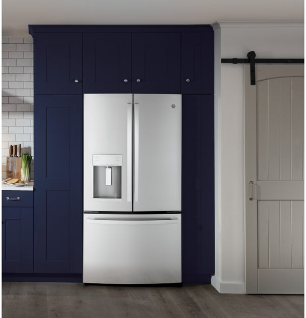 GE Counter-Depth 22.2-cu ft 3 -Door French Door Refrigerator with Ice Maker with Water and Ice Dispenser ( Stainless Steel ) ENERGY STAR Certified