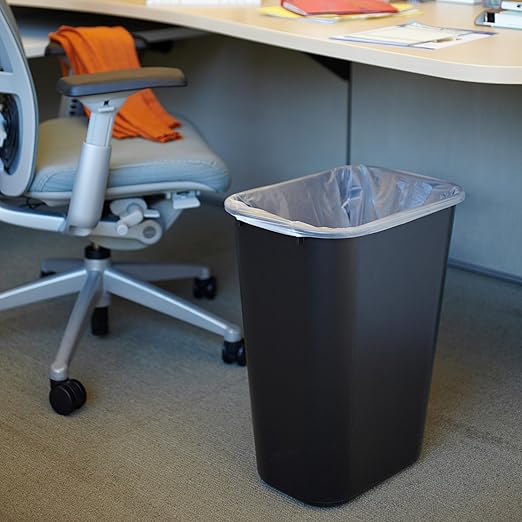 Wastebasket Trash Container, 41QT/10.25 GAL, Plastic, Black, Stackable Trash Can for Bedroom/Bathroom/Office, Fits Under Desk/Sink/Cabinet
