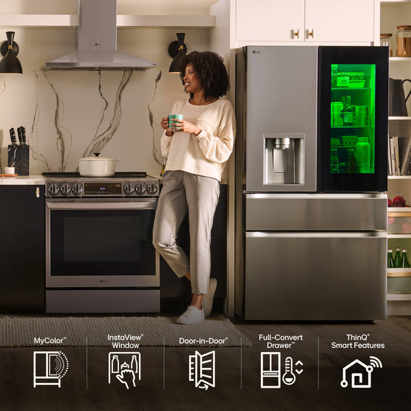 LG Standard-Depth InstaView MyColor 28.6-cu ft 4 -Door Smart Compatible French Door Refrigerator with Dual Ice Maker with Water and Ice Dispenser and Door within Door ( PrintProof Stainless Steel ) ENERGY STAR Certified