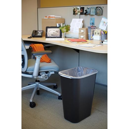 Wastebasket Trash Container, 41QT/10.25 GAL, Plastic, Black, Stackable Trash Can for Bedroom/Bathroom/Office, Fits Under Desk/Sink/Cabinet