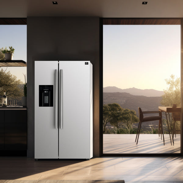 FORNO Salerno 20-cu ft Counter-Depth Side-by-Side Refrigerator with Ice Maker ,Water and Ice Dispenser ( White ) ENERGY STAR Certified