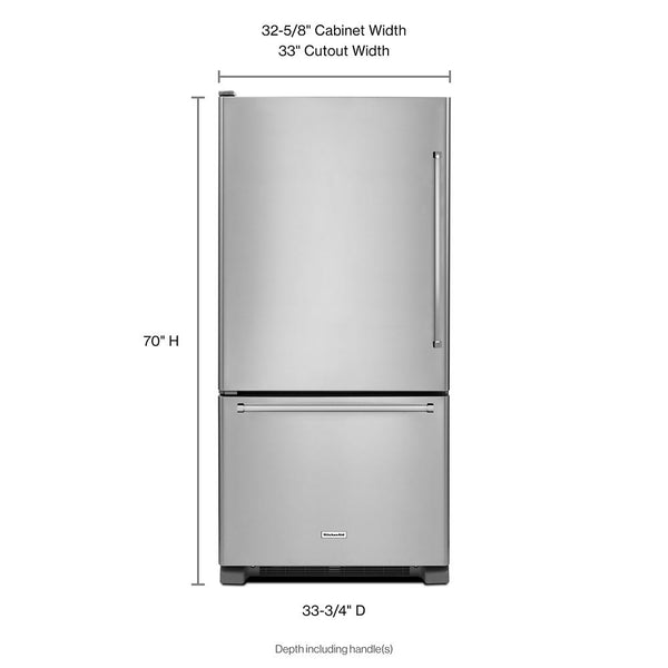 KitchenAid 22.07-cu ft Standard-Depth Bottom-Freezer Refrigerator Ice Maker Optional (sold separately) ( Stainless steel ) ENERGY STAR Certified