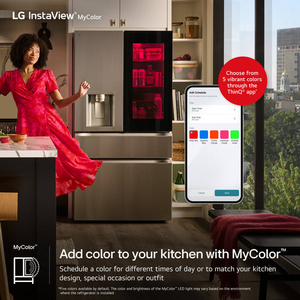 LG Standard-Depth InstaView MyColor 28.6-cu ft 4 -Door Smart Compatible French Door Refrigerator with Dual Ice Maker with Water and Ice Dispenser and Door within Door ( PrintProof Stainless Steel ) ENERGY STAR Certified