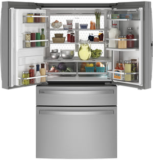 GE Profile Standard-Depth 27.9-cu ft 4 -Door Smart Compatible French Door Refrigerator with Ice Maker with Water and Ice Dispenser and Door within Door ( Stainless Steel ) ENERGY STAR Certified