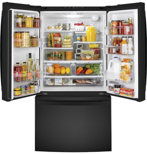 GE Standard-Depth 27-cu ft 3 -Door French Door Refrigerator with Ice Maker with Water Dispenser ( Black ) ENERGY STAR Certified