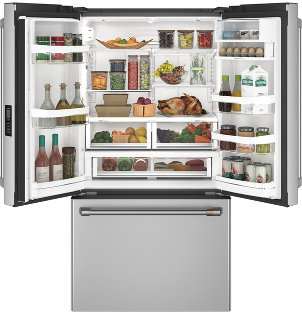 Cafe Counter-Depth 23.1-cu ft 3 -Door Smart Compatible French Door Refrigerator with Ice Maker with Water Dispenser ( Stainless Steel ) ENERGY STAR Certified