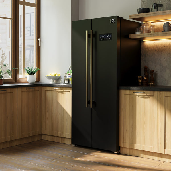 FORNO Salerno Espresso 15.62-cu ft Counter-Depth Side-by-Side Refrigerator ( Black )