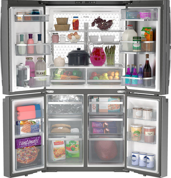 GE Profile Counter-Depth 22.9-cu ft 4 -Door Smart Compatible French Door Refrigerator with Ice Maker with Water Dispenser and Door within Door ( Stainless Steel ) ENERGY STAR Certified