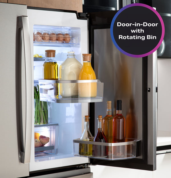 GE Profile Counter-Depth 22.9-cu ft 4 -Door Smart Compatible French Door Refrigerator with Ice Maker with Water Dispenser and Door within Door ( Stainless Steel ) ENERGY STAR Certified