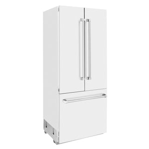 ZLINE KITCHEN & BATH Counter-Depth 19.6-cu ft 3 -Door Built-In French Door Refrigerator with Ice Maker with Water Dispenser ( Stainless Steel with White Matte Panel and Stainless Steel Handle ) ENERGY STAR Certified