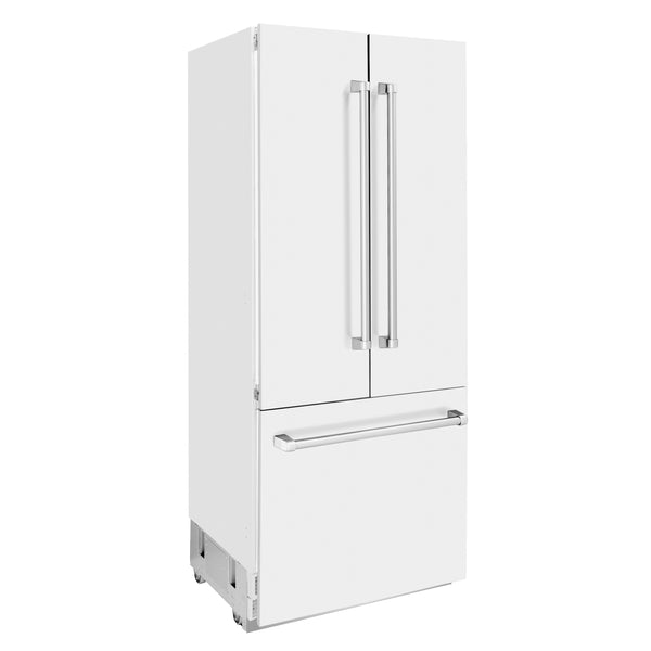 ZLINE KITCHEN & BATH Counter-Depth 19.6-cu ft 3 -Door Built-In French Door Refrigerator with Ice Maker with Water Dispenser ( Stainless Steel with White Matte Panel and Stainless Steel Handle ) ENERGY STAR Certified