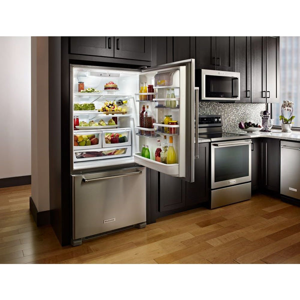 KitchenAid 22.07-cu ft Standard-Depth Bottom-Freezer Refrigerator Ice Maker Optional (sold separately) ( Stainless steel ) ENERGY STAR Certified