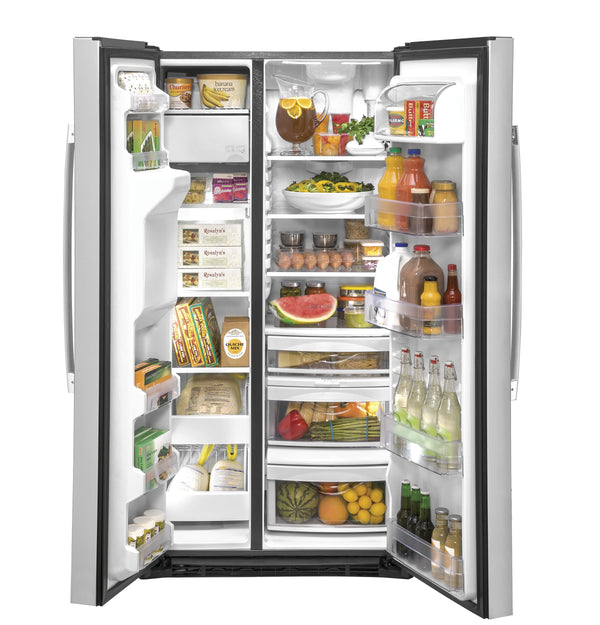 GE 21.8-cu ft Counter-Depth Side-by-Side Refrigerator with Ice Maker ,Water and Ice Dispenser ( Stainless Steel )