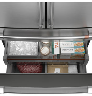 Cafe Standard-Depth 28.7-cu ft 4 -Door Smart Compatible French Door Refrigerator with Ice Maker with Water Dispenser ( Stainless Steel ) ENERGY STAR Certified