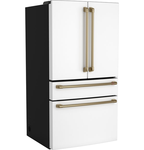 Cafe Counter-Depth 23.2-cu ft 4 -Door Smart Compatible French Door Refrigerator with Ice Maker with Water Dispenser ( Matte White ) ENERGY STAR Certified