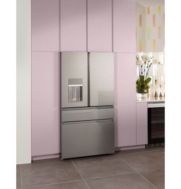 Cafe Counter-Depth 22.3-cu ft 4 -Door Smart Compatible French Door Refrigerator with Ice Maker with Water and Ice Dispenser ( Platinum Glass ) ENERGY STAR Certified