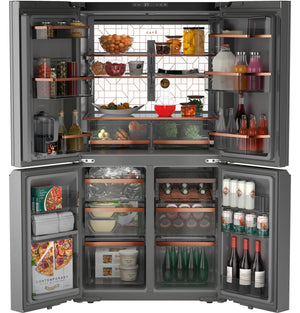 Cafe Standard-Depth 27.4-cu ft 4 -Door Smart Compatible French Door Refrigerator with Ice Maker with Water Dispenser ( Platinum Glass ) ENERGY STAR Certified