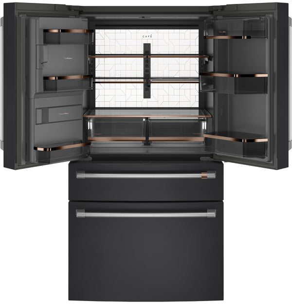 Cafe Standard-Depth 27.8-cu ft 4 -Door Smart Compatible French Door Refrigerator with Ice Maker with Water and Ice Dispenser ( Matte Black ) ENERGY STAR Certified