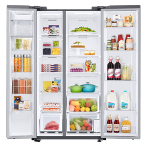 Samsung 28-cu ft Side-by-Side Refrigerator Smart Compatible with Ice Maker with Ice Dispenser ( Fingerprint Resistant Stainless Steel )