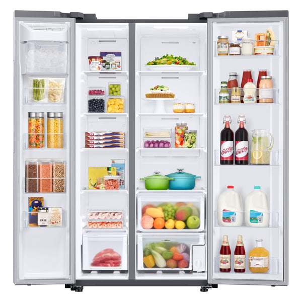 Samsung 28-cu ft Side-by-Side Refrigerator Smart Compatible with Ice Maker with Ice Dispenser ( Fingerprint Resistant Stainless Steel )