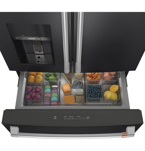 Cafe Standard-Depth 27.8-cu ft 4 -Door Smart Compatible French Door Refrigerator with Ice Maker with Water and Ice Dispenser ( Matte Black ) ENERGY STAR Certified
