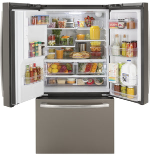 GE Standard-Depth 25.6-cu ft 3 -Door French Door Refrigerator with Ice Maker with Water and Ice Dispenser ( Slate ) ENERGY STAR Certified