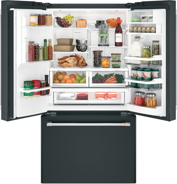 Cafe Counter-Depth 22.2-cu ft 3 -Door Smart Compatible French Door Refrigerator with Ice Maker with Water and Ice Dispenser ( Matte Black ) ENERGY STAR Certified