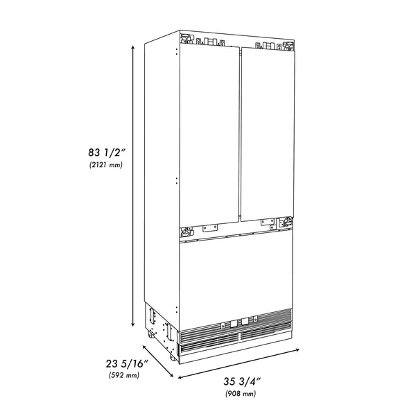 ZLINE KITCHEN & BATH Counter-Depth 19.6-cu ft 3 -Door Built-In French Door Refrigerator with Ice Maker with Water and Ice Dispenser ( Panel-Ready ) ENERGY STAR Certified