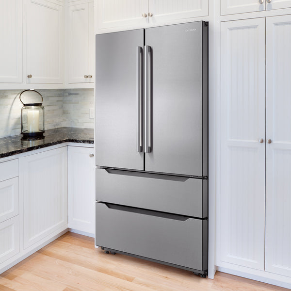 Cosmo Counter-Depth 22.5-cu ft 4 -Door French Door Refrigerator with Ice Maker ( Stainless Steel ) ENERGY STAR Certified