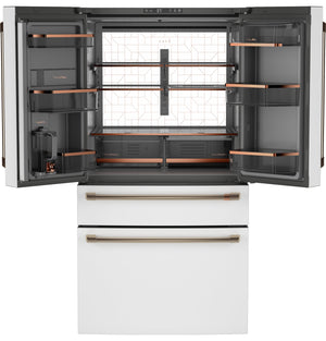 Cafe Standard-Depth Matte White with Brushed Bronze Handles 28.7-cu ft 4 -Door Smart Compatible French Door Refrigerator with Ice Maker with Water Dispenser ( Matte White ) ENERGY STAR Certified