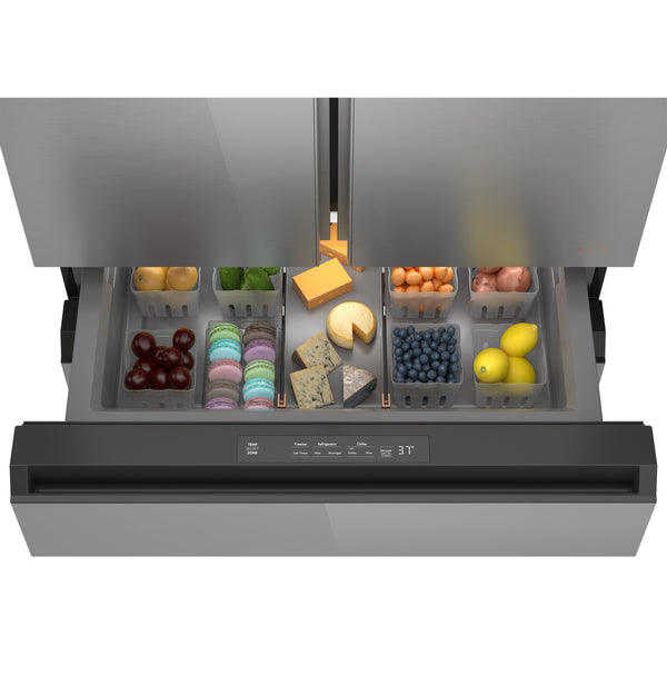 Cafe Counter-Depth 23.2-cu ft 4 -Door Smart Compatible French Door Refrigerator with Ice Maker with Water Dispenser ( Platinum Glass ) ENERGY STAR Certified