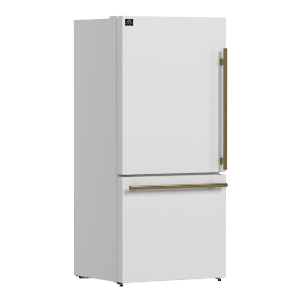 FORNO Milano Espresso 17.2-cu ft Counter-Depth Bottom-Freezer Refrigerator with Ice Maker ( White ) ENERGY STAR Certified