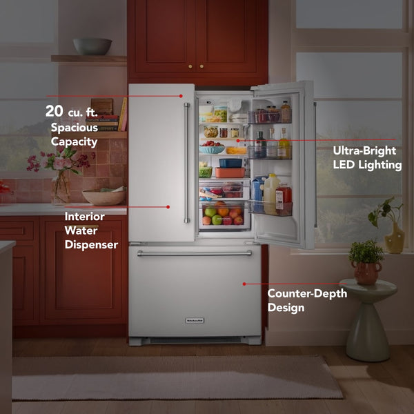 KitchenAid Counter-Depth 20-cu ft 3 -Door French Door Refrigerator with Ice Maker ( White ) ENERGY STAR Certified
