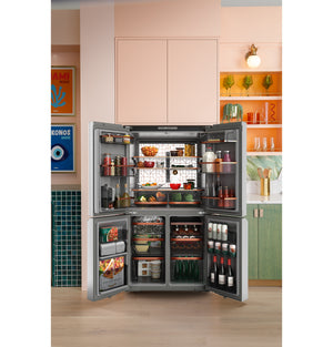 Cafe Counter-Depth 22.9-cu ft 4 -Door Smart Compatible French Door Refrigerator with Ice Maker with Water Dispenser ( Platinum Glass ) ENERGY STAR Certified