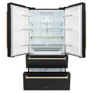 ZLINE KITCHEN & BATH Counter-Depth 22.5-cu ft 4 -Door French Door Refrigerator with Ice Maker with Ice Dispenser ( Fingerprint Resistant Black Stainless Steel with Polished Gold accent Handles ) ENERGY STAR Certified