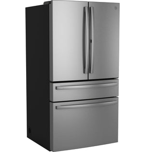 GE Profile Counter-Depth 23.2-cu ft 4 -Door Smart Compatible French Door Refrigerator with Ice Maker with Water Dispenser and Door within Door ( Stainless Steel ) ENERGY STAR Certified